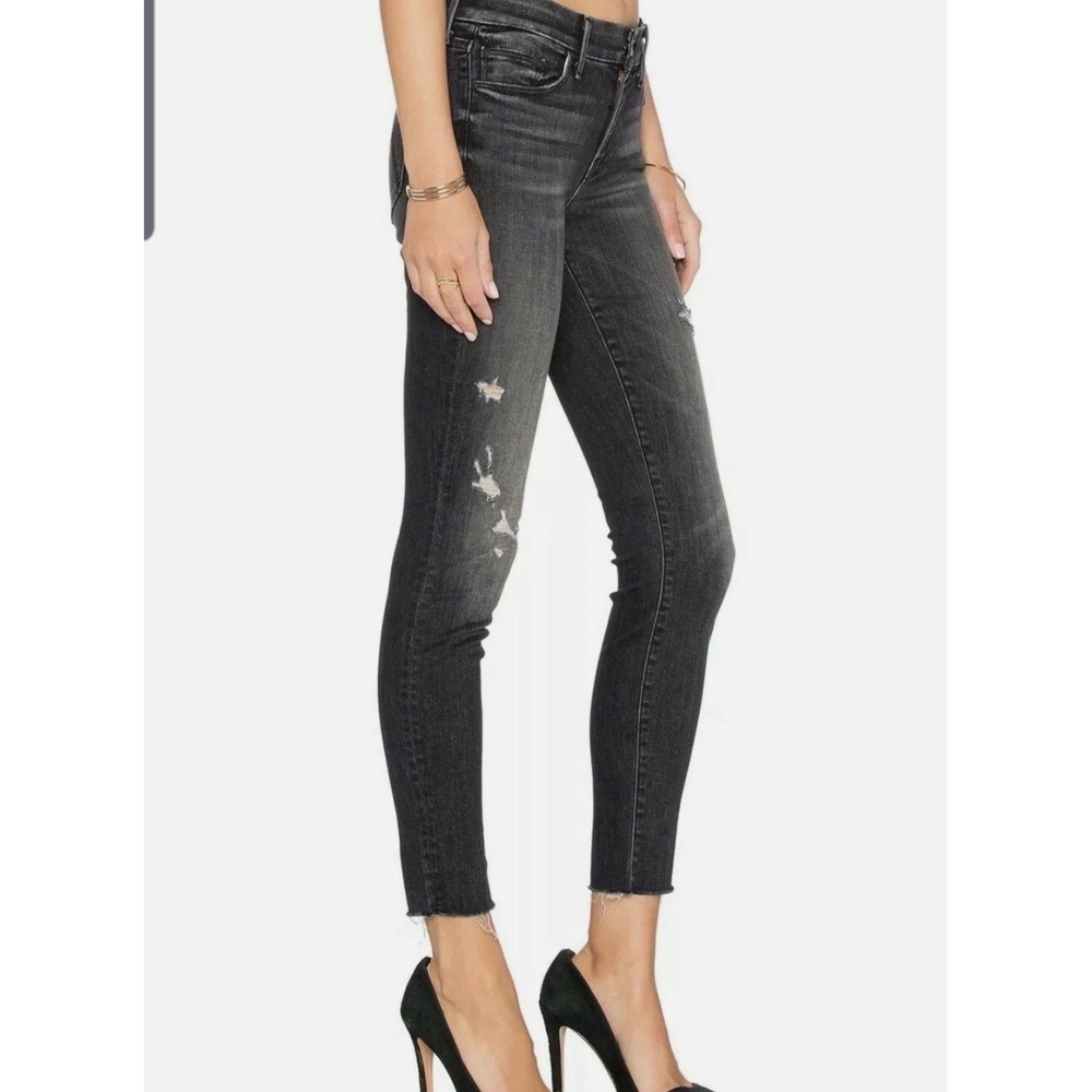 Mother The Looker Ankle Fray Black Jeans Size 27 Distressed Crash and Burn